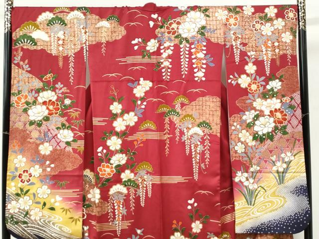 平和屋着物●豪華振袖 雲取り花松文 暈し染め 金彩 正絹 逸品 CABI3159yc