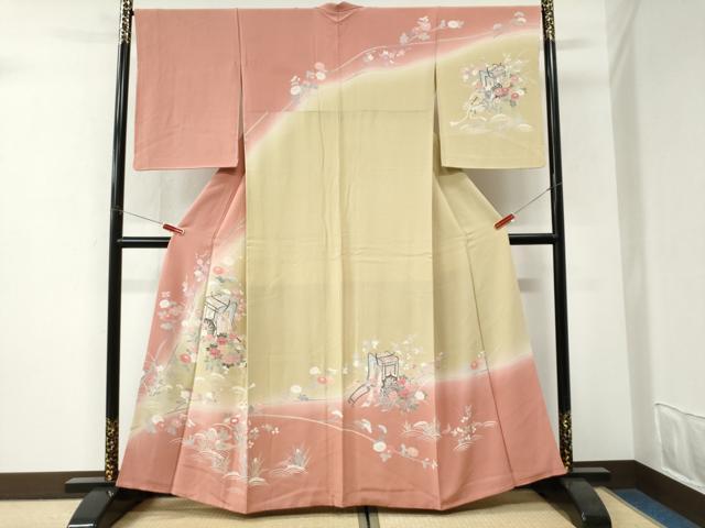 平和屋着物●訪問着 友禅 浜松御所車鴛鴦花文 暈し染め 正絹 逸品 CABI3161yc