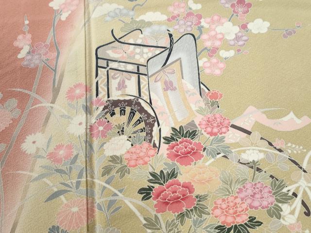 平和屋着物●訪問着 友禅 浜松御所車鴛鴦花文 暈し染め 正絹 逸品 CABI3161yc