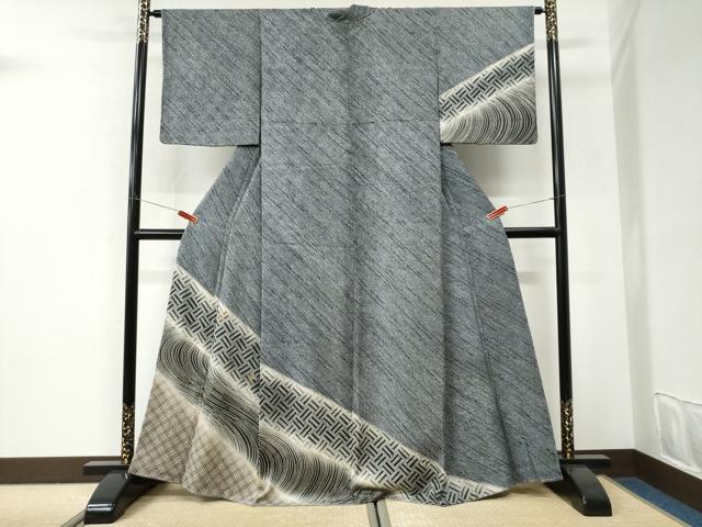 平和屋着物●訪問着 総絞り 刺繍 檜垣吉祥花文 暈し染め 黒地 金彩 正絹 逸品 未使用 CABI3163yc