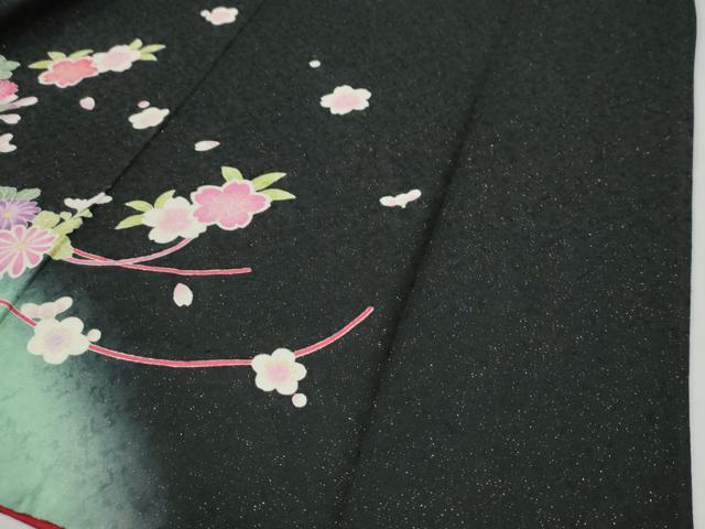 平和屋着物●豪華振袖 毬舞花文 暈し染め 黒地 金通し地 正絹 逸品 CABI3167yc