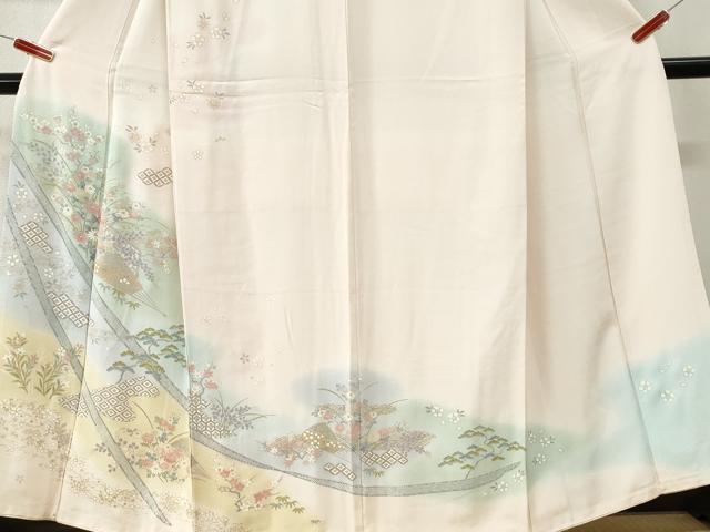 平和屋着物●訪問着 扇面吉祥草花文 暈し染め 金彩 正絹 逸品 CABI3171yc
