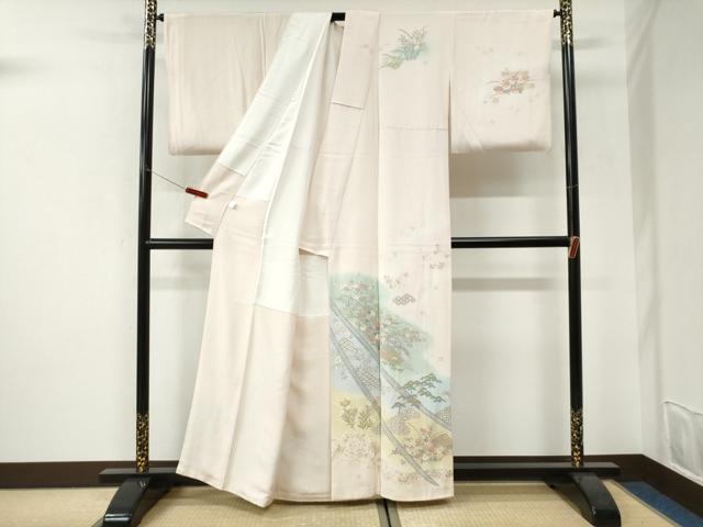 平和屋着物●訪問着 扇面吉祥草花文 暈し染め 金彩 正絹 逸品 CABI3171yc