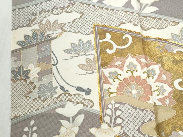 平和屋着物●豪華色留袖 駒刺繍 几帳扇面吉祥花唐草文 金彩 正絹 逸品 CABI3172yc