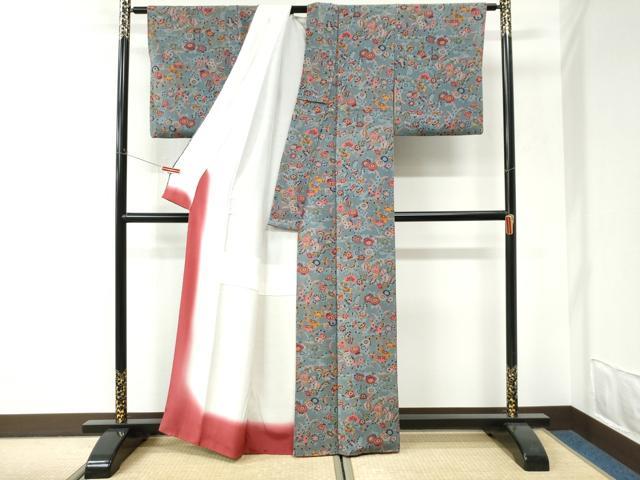 平和屋着物●上質な小紋 飛鶴草花文 鬼しぼ縮緬 正絹 逸品 CABI3173yc