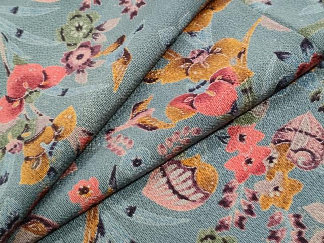 平和屋着物●上質な小紋 飛鶴草花文 鬼しぼ縮緬 正絹 逸品 CABI3173yc