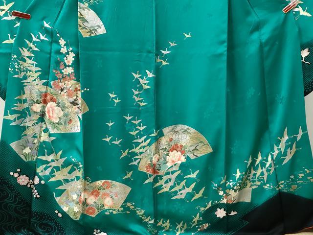 平和屋着物●豪華振袖 流水飛鶴地紙牡丹花文 金銀彩 正絹 逸品 CABI3177yc
