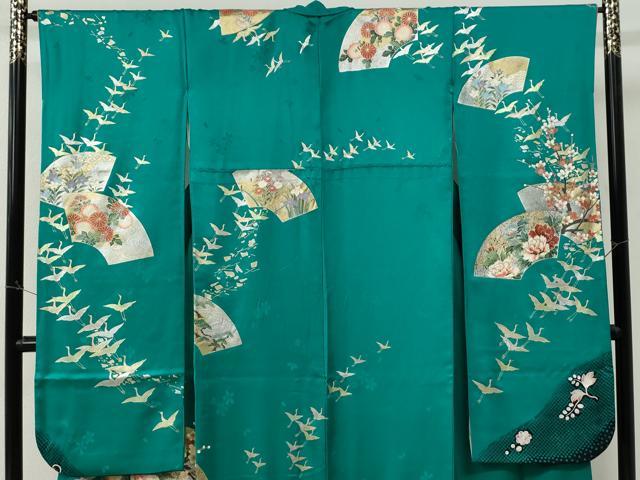 平和屋着物●豪華振袖 流水飛鶴地紙牡丹花文 金銀彩 正絹 逸品 CABI3177yc