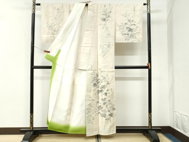 平和屋着物●訪問着 紬地 手描き 草花文 正絹 逸品 未使用 CABI3180yc