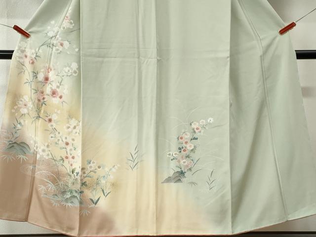 平和屋着物●訪問着 流水草花文 暈し染め 金彩 正絹 逸品 未使用 CABI3185yc