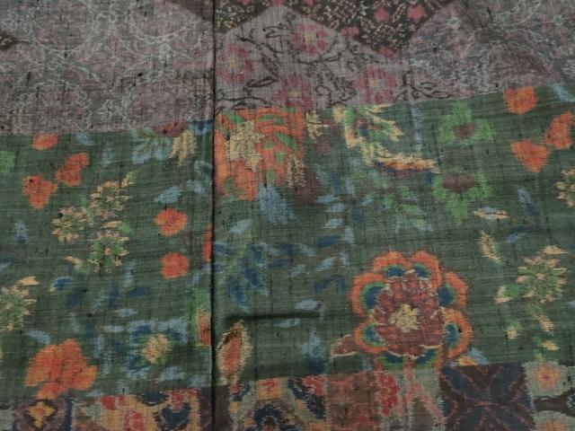 平和屋着物●訪問着 小千谷紬 横段更紗花文 正絹 逸品 CABI3190yc