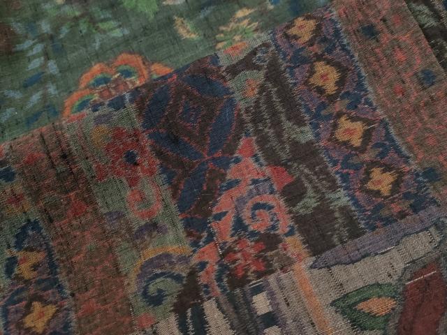 平和屋着物●訪問着 小千谷紬 横段更紗花文 正絹 逸品 CABI3190yc