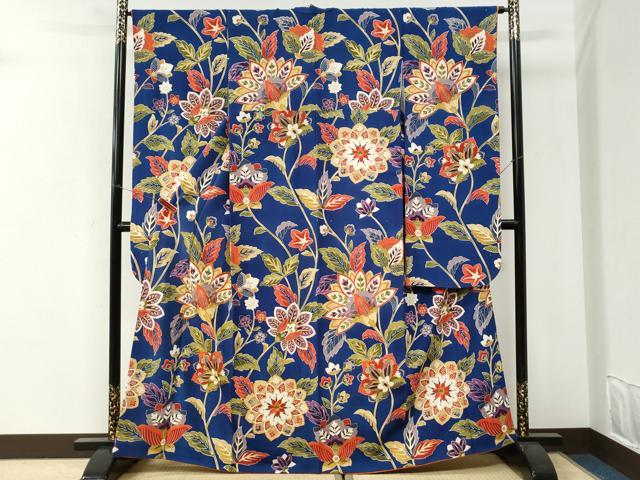 平和屋着物●豪華振袖 駒刺繍 更紗草花文 金彩 正絹 逸品 CABI3196yc