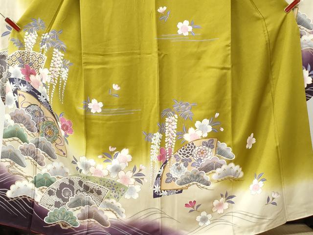平和屋着物●豪華振袖 浜松地紙重ね鼓舞桜文 暈し染め 金彩 正絹 逸品 CABI3198yc