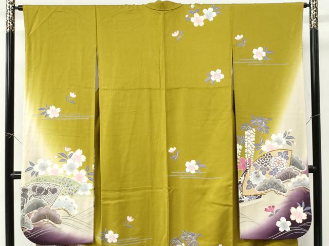 平和屋着物●豪華振袖 浜松地紙重ね鼓舞桜文 暈し染め 金彩 正絹 逸品 CABI3198yc