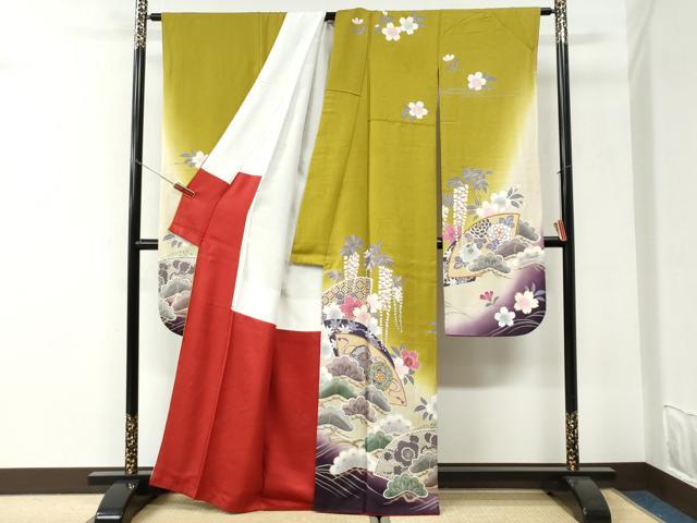 平和屋着物●豪華振袖 浜松地紙重ね鼓舞桜文 暈し染め 金彩 正絹 逸品 CABI3198yc