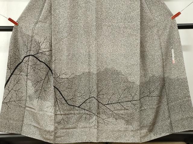 平和屋着物●二代目 川村久太郎 訪問着 枝木文 たたき染め 黒地 正絹 逸品 未使用 CABI3199yc
