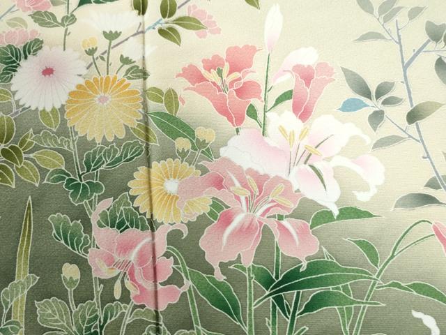 平和屋着物●訪問着 友禅 百合草花文 暈し染め 正絹 逸品 CABI3201yc