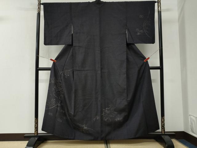平和屋着物●訪問着 紬地 ろうけつ染 瓢箪蔦の葉花文 正絹 逸品 CABI3206yc