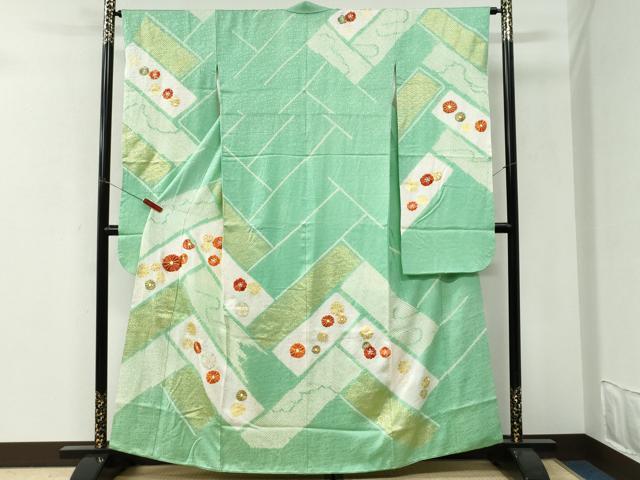 平和屋着物●豪華振袖 駒刺繍 絞り 檜垣吉祥花文 金彩 正絹 逸品 CABI3210yc