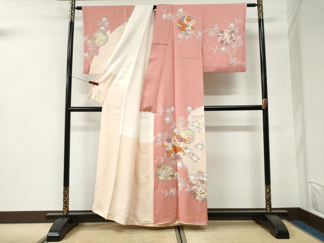 平和屋着物●訪問着 刺繍 枝橘草花丸文 金彩 正絹 逸品 CABI3211yc