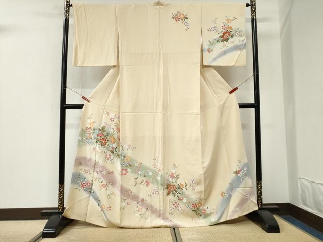平和屋着物●訪問着 駒刺繍 花唐草文 暈し染め 金彩 正絹 逸品 CABI3214yc