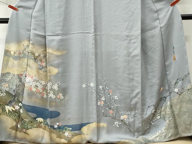 平和屋着物●螺鈿作家 藤本隆士 訪問着 雲取り枝桜文 金彩 正絹 逸品 未使用 CABI3215yc
