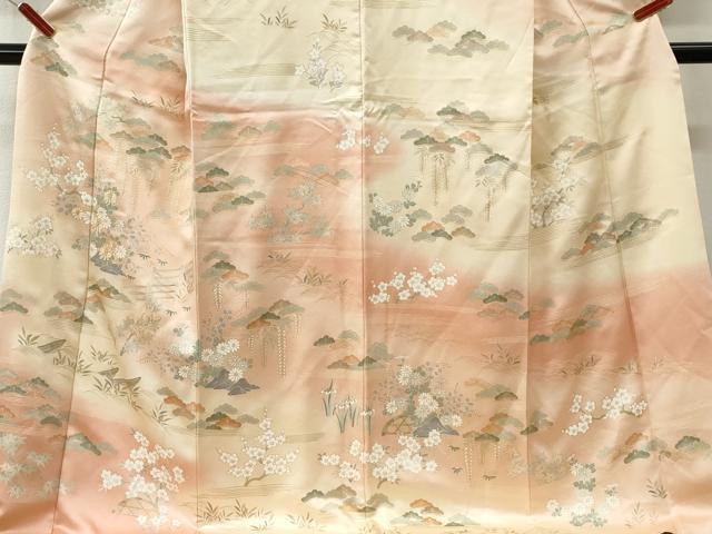平和屋着物●訪問着 駒刺繍 浜松舟籬草花文 暈し染め 金彩 ロング丈 正絹 逸品 CABI3218yc