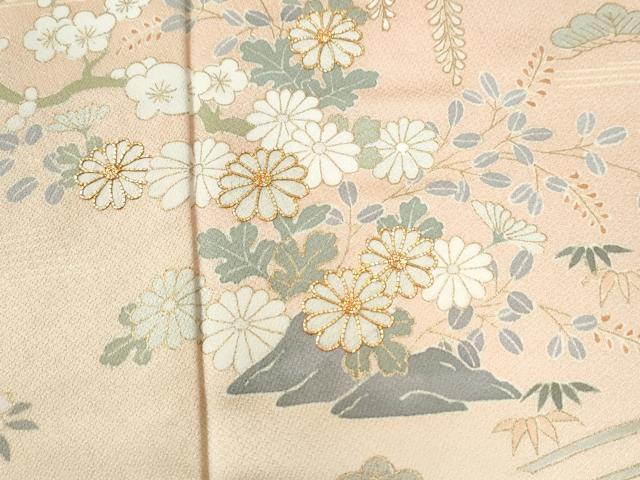 平和屋着物●訪問着 駒刺繍 浜松舟籬草花文 暈し染め 金彩 ロング丈 正絹 逸品 CABI3218yc