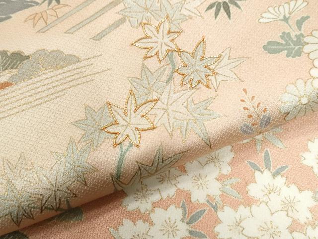 平和屋着物●訪問着 駒刺繍 浜松舟籬草花文 暈し染め 金彩 ロング丈 正絹 逸品 CABI3218yc