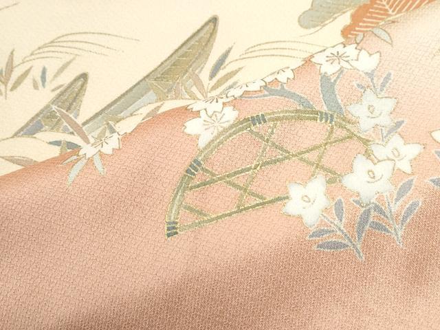 平和屋着物●訪問着 駒刺繍 浜松舟籬草花文 暈し染め 金彩 ロング丈 正絹 逸品 CABI3218yc