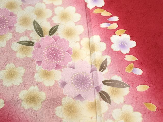平和屋着物●豪華振袖 舞桜文 暈し染め 金彩 京都きもの友禅扱い 正絹 逸品 CABI3221yc