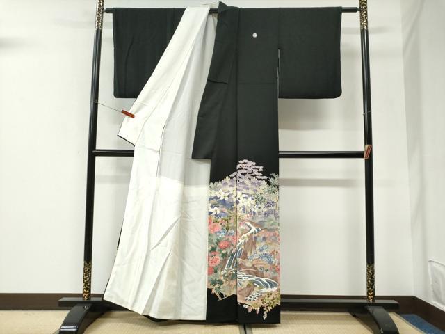 平和屋着物●本加賀友禅作家 浅野冨治男 黒留袖 水辺草花文 正絹 逸品 CABI3223yc