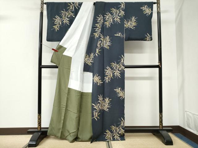 平和屋着物●上質な小紋 型染め 枝花文 鬼しぼ縮緬 正絹 逸品 CABI3225yc