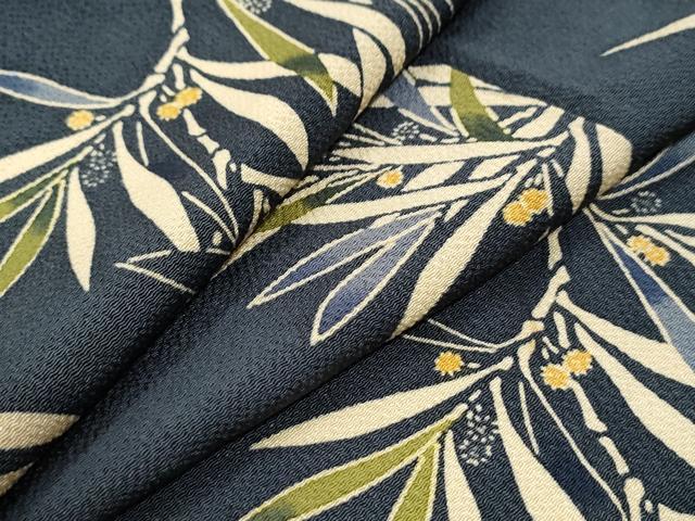 平和屋着物●上質な小紋 型染め 枝花文 鬼しぼ縮緬 正絹 逸品 CABI3225yc