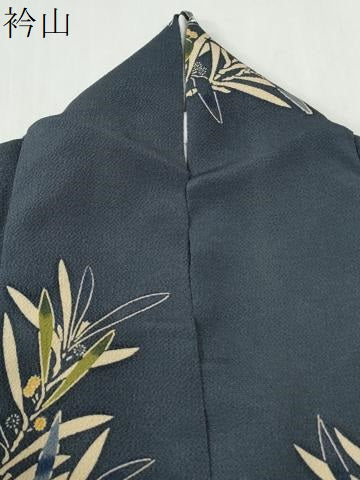 平和屋着物●上質な小紋 型染め 枝花文 鬼しぼ縮緬 正絹 逸品 CABI3225yc