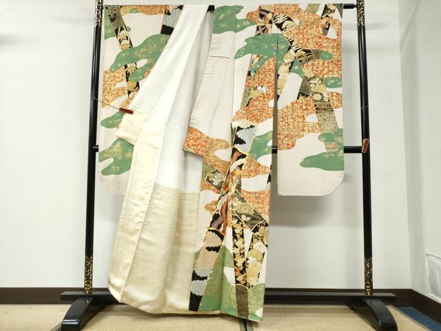 平和屋着物●豪華振袖 駒刺繍 竹並び鳳凰花唐草文 金彩 正絹 逸品 CABI3226yc