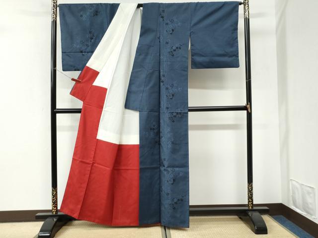 平和屋着物●訪問着 本場大島紬 9マルキ 舞蝶枝梅文 正絹 逸品 CABI3228yc