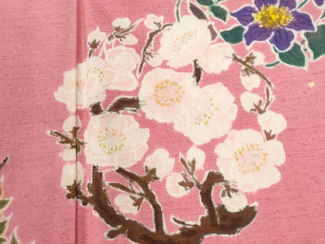 平和屋着物●訪問着 紬地 作家物 久美子画 手描き 草花丸文 正絹 逸品 未使用 CABI3229yc
