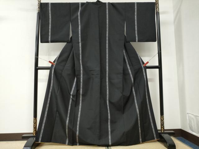 平和屋着物●上質な紬 吉祥間道 黒地 正絹 逸品 CABI3231yc