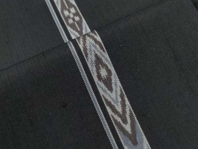 平和屋着物●上質な紬 吉祥間道 黒地 正絹 逸品 CABI3231yc