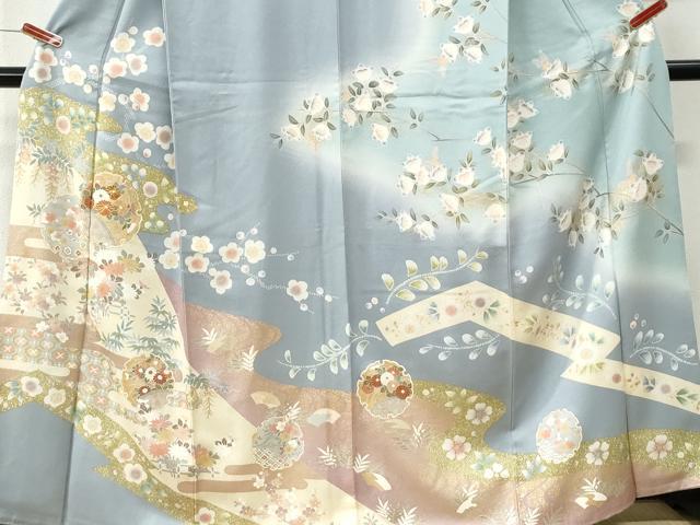 平和屋着物●訪問着 駒刺繍 雪輪エ霞吉祥花文 暈し染め 金彩 正絹 逸品 CABI3235yc