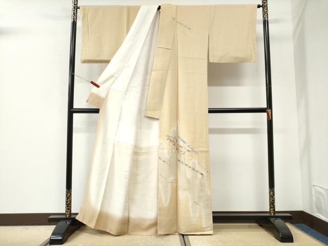 平和屋着物●訪問着 駒刺繍 横笛花蝶文 暈し染め 金彩 正絹 逸品 未使用 CABI3251yc