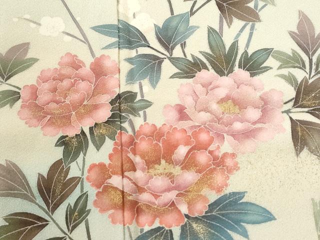 平和屋着物●十日町友禅作家 松雨 訪問着 牡丹花鳥文 暈し染め 金彩 正絹 逸品 CABI3257yc