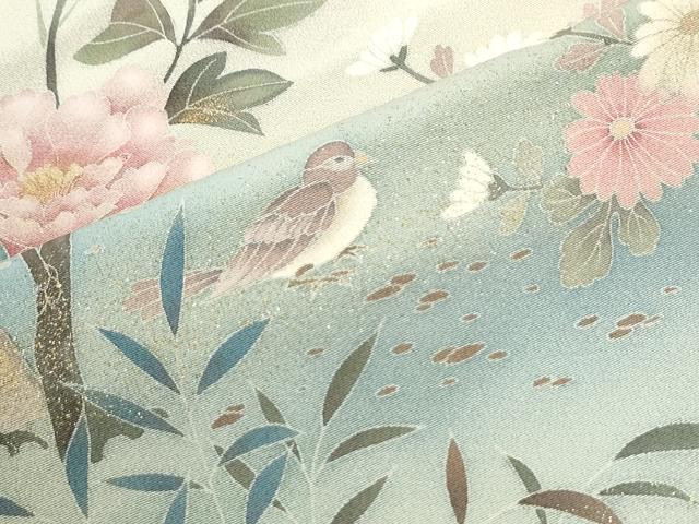 平和屋着物●十日町友禅作家 松雨 訪問着 牡丹花鳥文 暈し染め 金彩 正絹 逸品 CABI3257yc