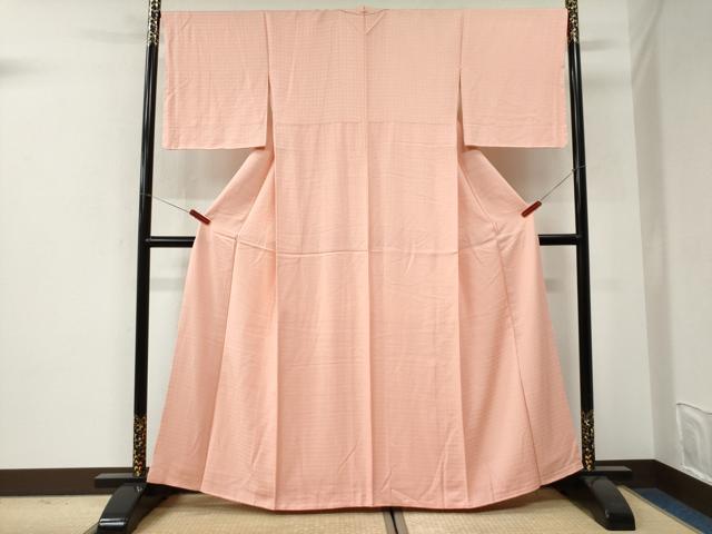 平和屋着物●上質な色無地 毘沙門亀甲地紋 珊瑚色 正絹 逸品 未使用 CABI3261yc