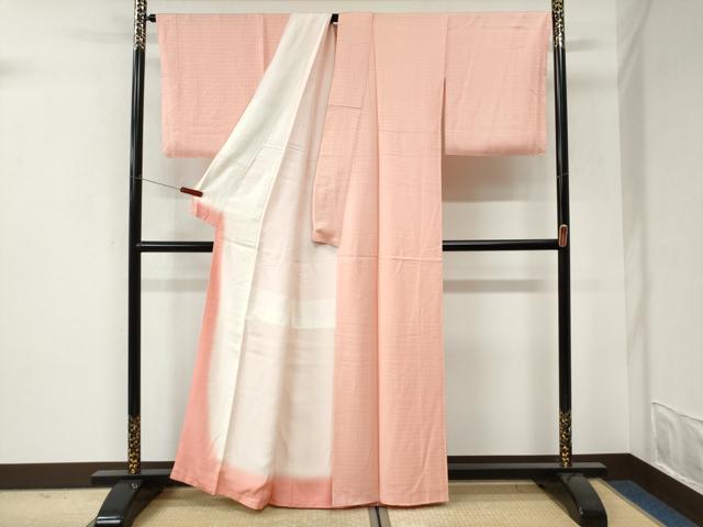 平和屋着物●上質な色無地 毘沙門亀甲地紋 珊瑚色 正絹 逸品 未使用 CABI3261yc