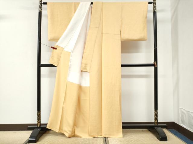 平和屋着物●上質な色無地 草花地紋 花葉色 正絹 逸品 CABI3264yc