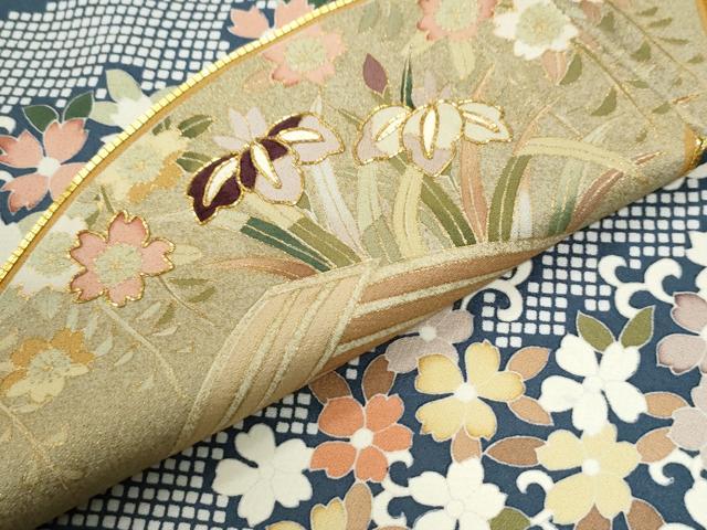 平和屋着物●訪問着 駒刺繍 雲取り地紙鴛鴦花唐草文 金彩 正絹 逸品 CABI3268yc