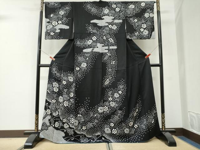 平和屋着物●訪問着 絞り 草花文 黒地 さが美扱い 正絹 逸品 CABI3273yc